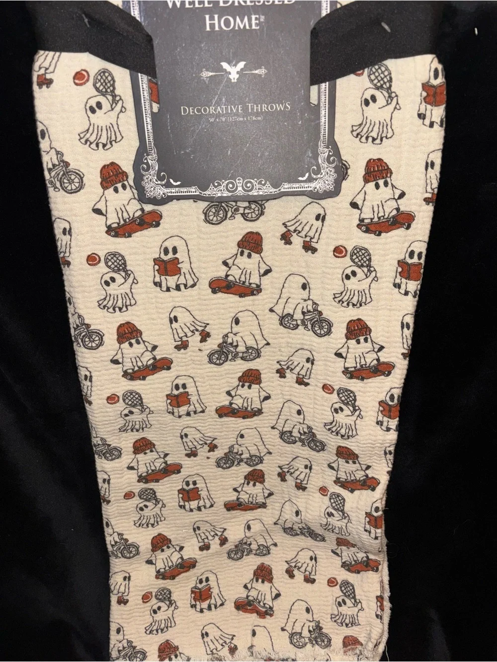 Sports Ghost Reading Books Throw Blanket by Well Dressed Home Halloween Fall NEW